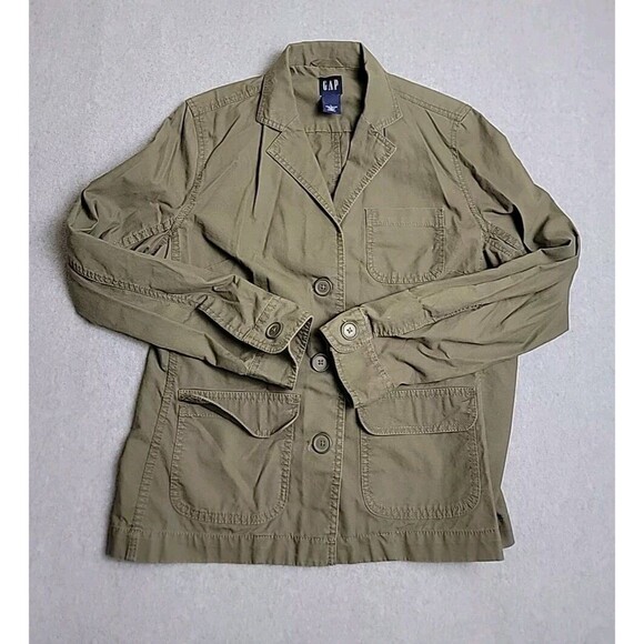 Vtg Gap Field Jacket Womens L Olive Green Patch Pockets Button Utility Cotton - Picture 1 of 12